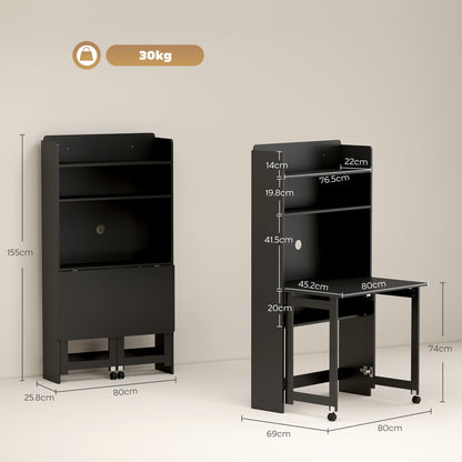Writing Desk with Foldable Desktop for Bedroom, Home Office, Black
