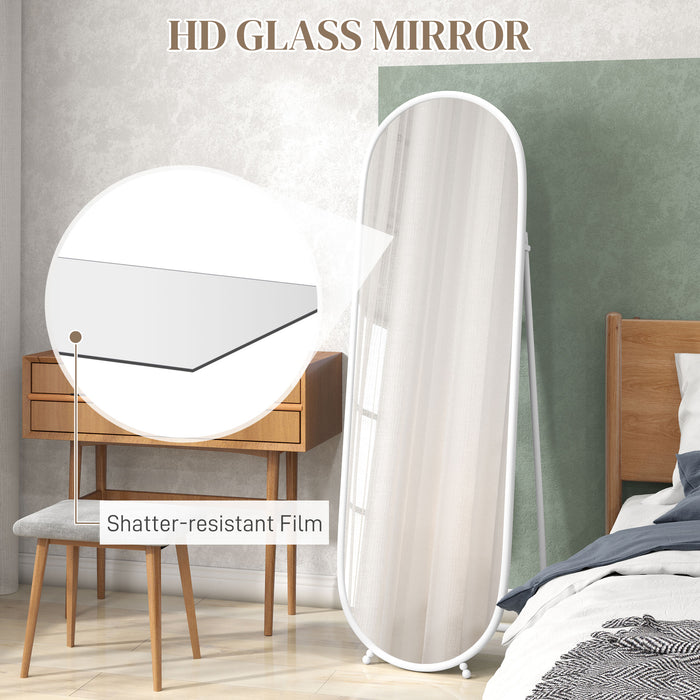 Oval Full Length Mirror with Metal Frame Hanging or Leaning White