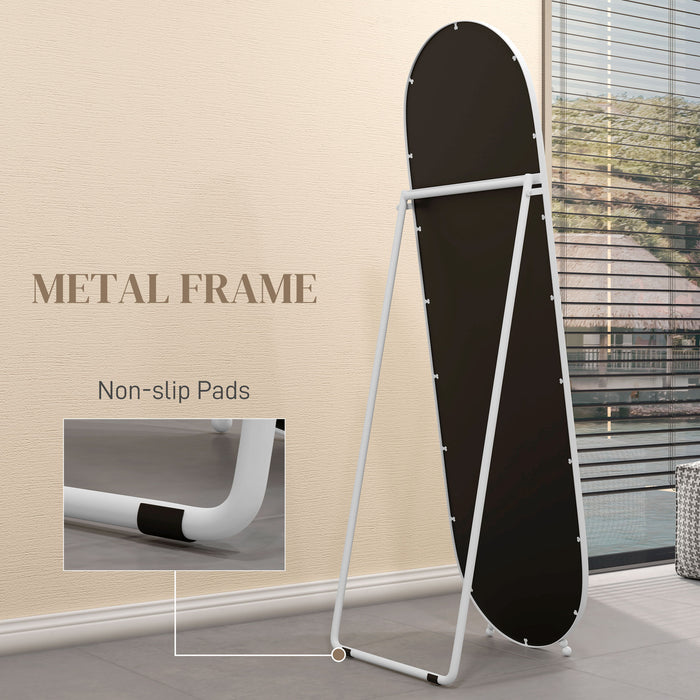 Oval Full Length Mirror with Metal Frame Hanging or Leaning White