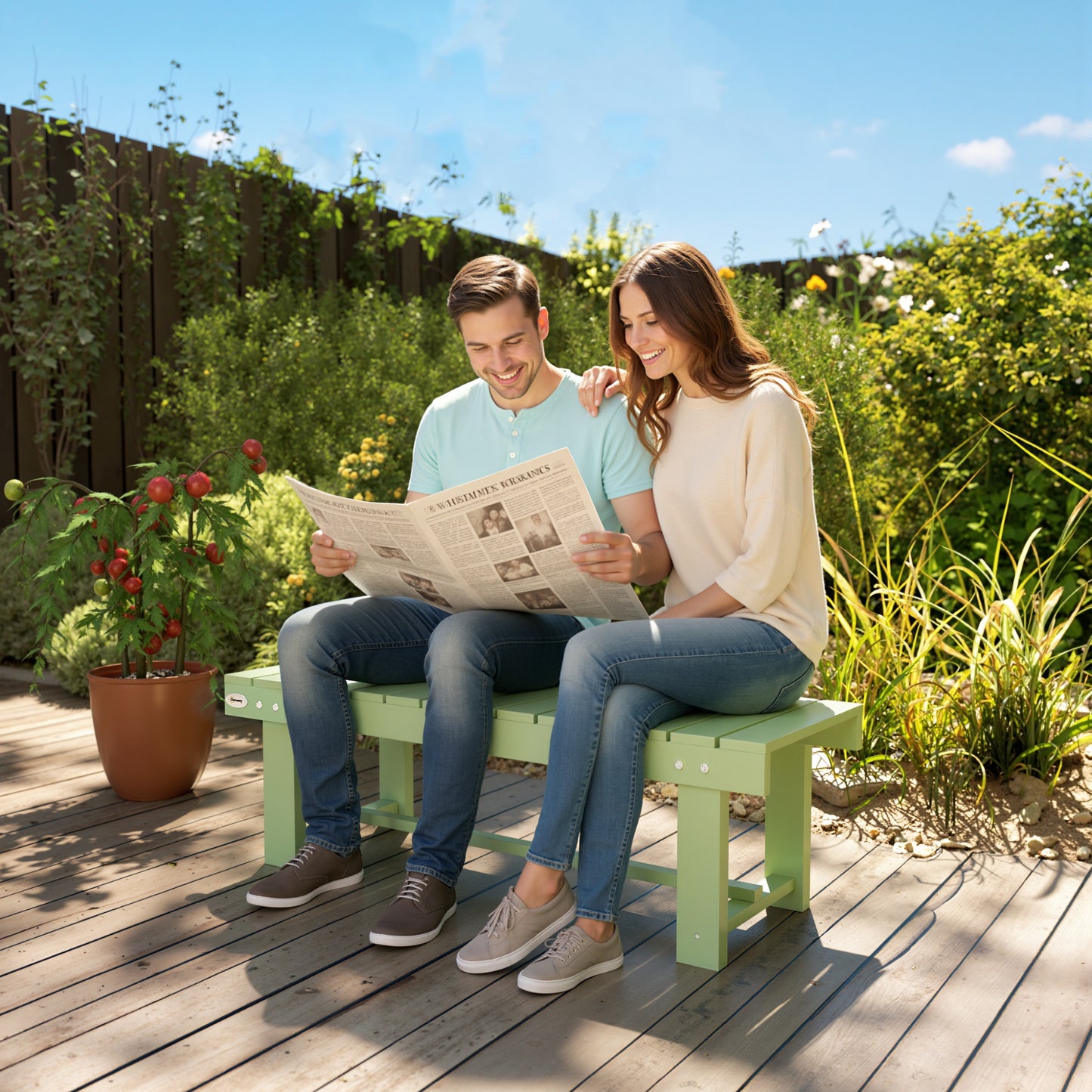 Wooden Garden Bench, 2 Seater Outdoor Bench, Fir Wood Backless Patio Loveseat with Slatted Seat for Park, 110 x 38 x 35 cm, 1 Piece, Light Green