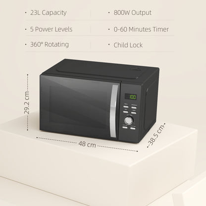 23L 800W Microwave Oven with Digital Display, Auto Cook, Black