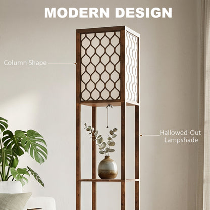 2-Light Modern Floor Lamp with Shelves for Bedroom, Rustic Brown