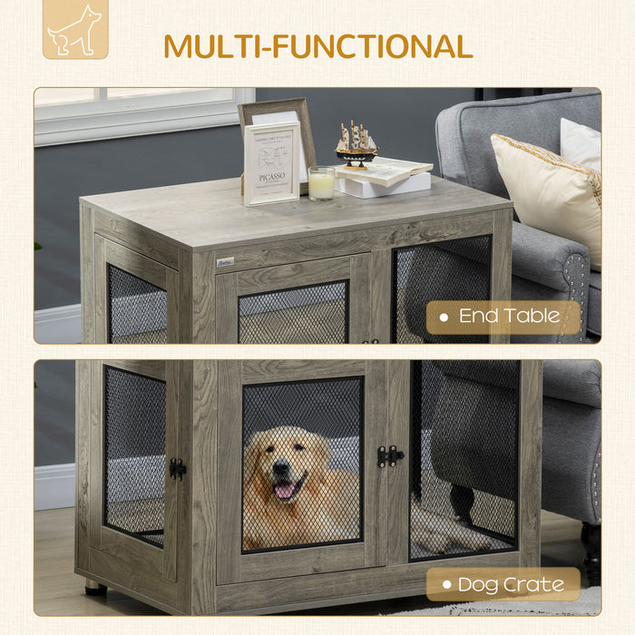 Two-In-One Dog Cage & Side Table, with Two Doors, Cushion, for Large Dogs