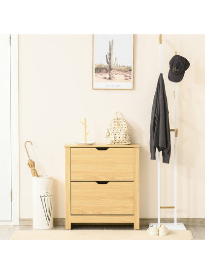 12-Shoe Storage Cabinet 4 Shelves 2 Drawers Tabletop 4 Legs Modern Brown