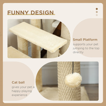 Pet Stairs, Cat Tree Climb Ladder with 4-step Stair, Scratching Posts, Platforms, Toy Ball, for Indoor Cats, Beige