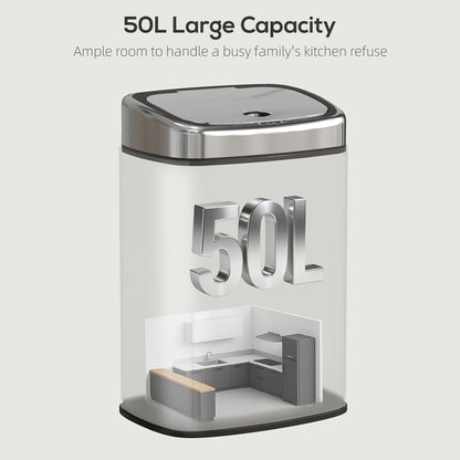 50L Sensor Bin, Stainless Steel Kitchen Bin with Automatic Close