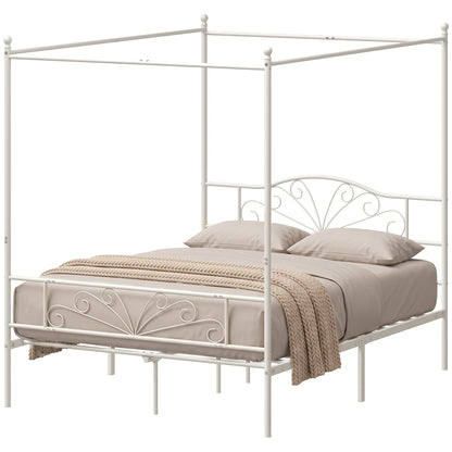 Canopy Bed Frame King Size, Metal Platform Bed Frame, White