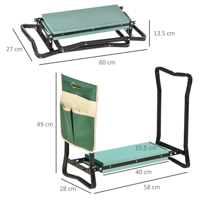 Foldable Steel Frame Garden Kneeler Seat w/ Foam Bag Tool Bag Pouch Outdoor Garden Stable Sturdy Assistance Versatile Use