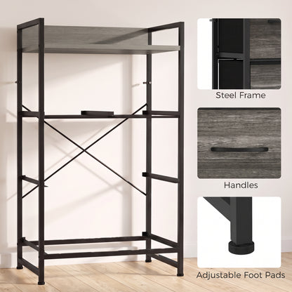 4-Drawer Fabric Chest with Top Shelf and Steel Frame - Grey & Black