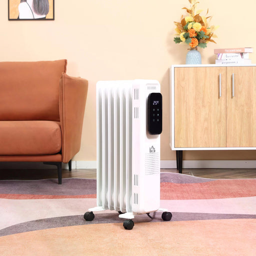 1630W Oil Filled Radiator, 7 Fin, Portable Electric Heater with LED Display, 24H Timer, 3 Heat Settings, Safety Cut-Off Remote Control-White