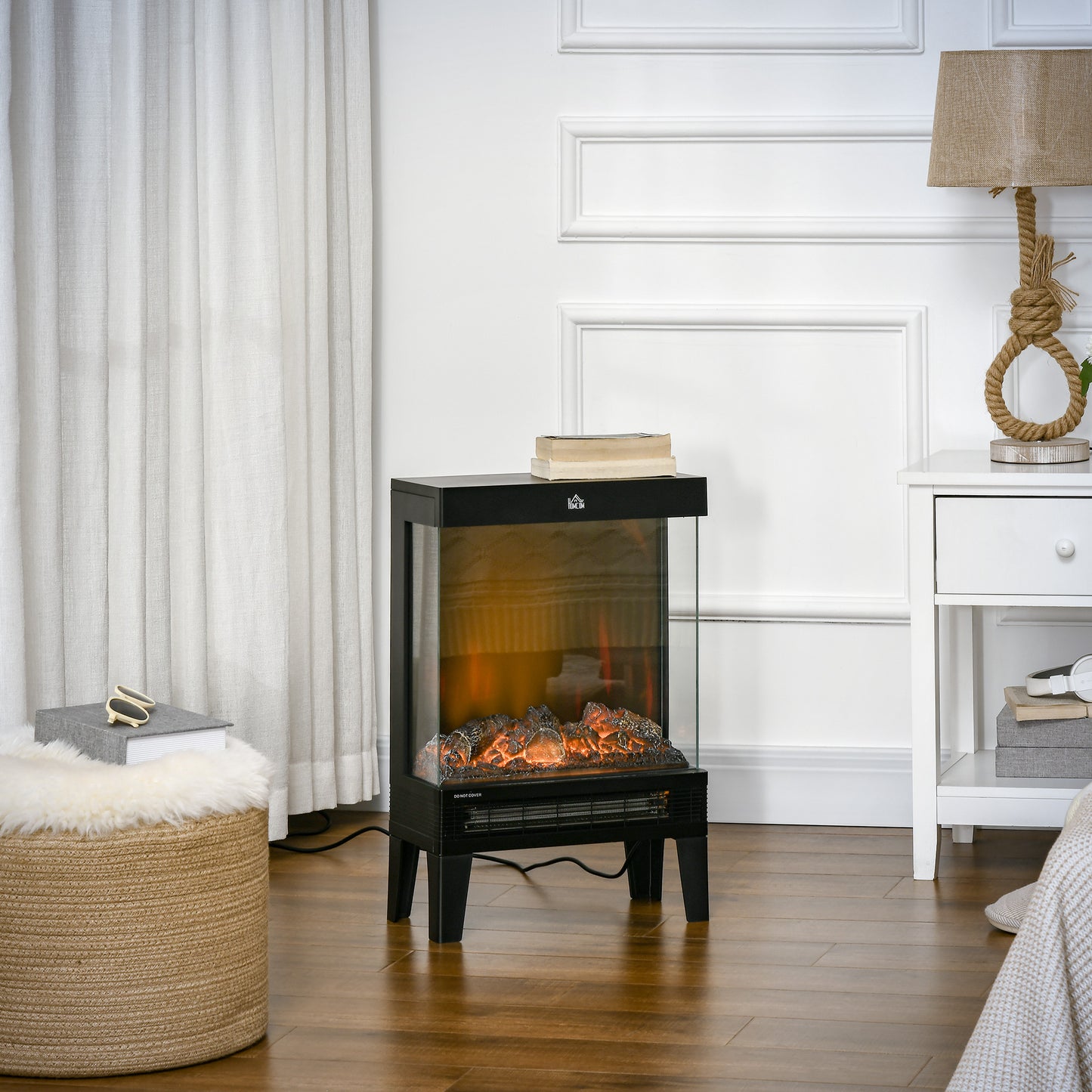 Charming Electric Fireplace Heater, Quiet Freestanding Stove, Black