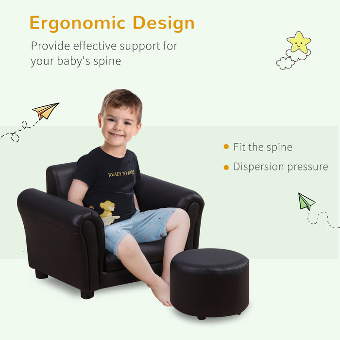 Toddler Chair Single Seater Kids Sofa Set, 54 x 42 x 41cm, Kids Sofa with Stool, Black