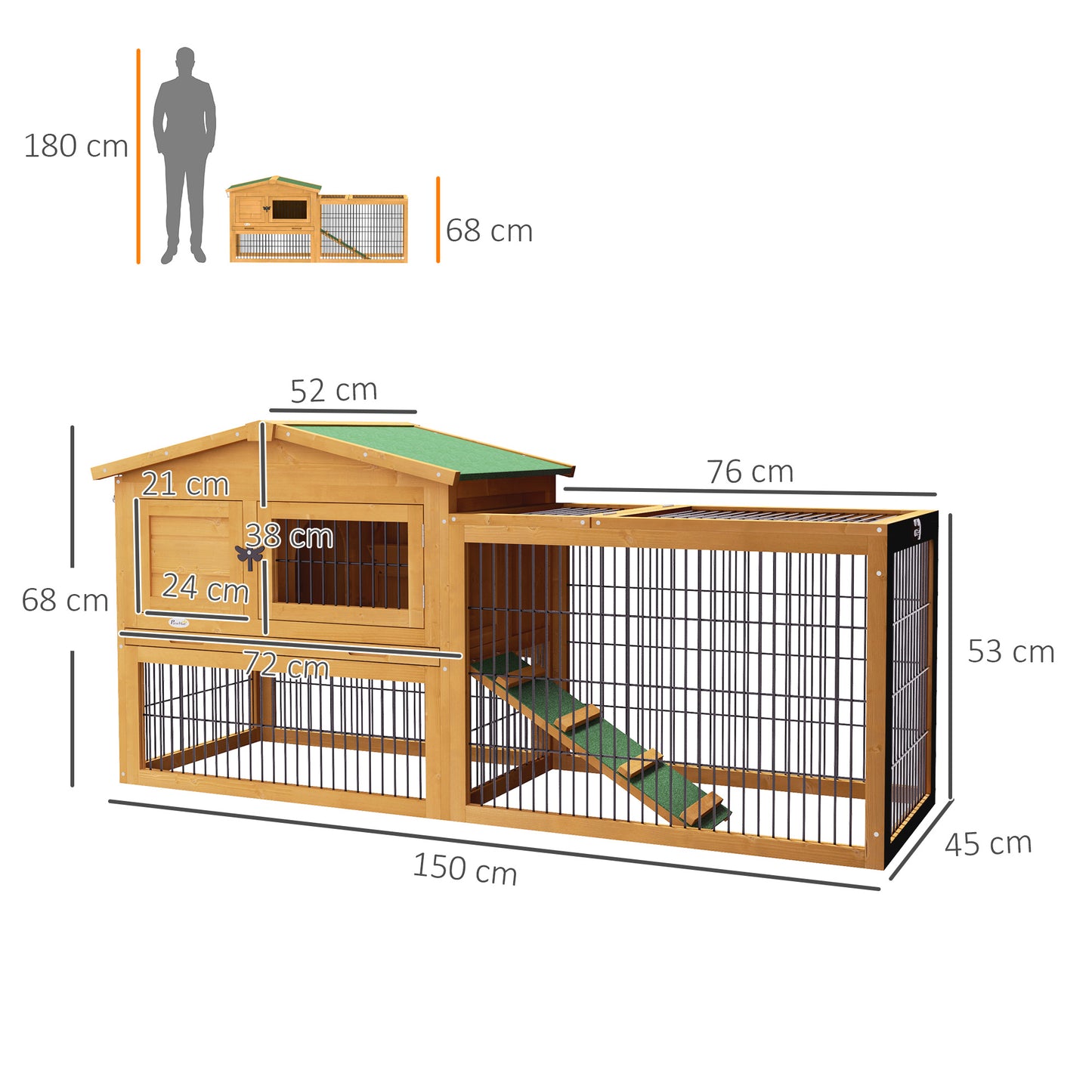 Rabbit Hutch, Wooden Guinea Pig Hutch with Run & Tray, Yellow