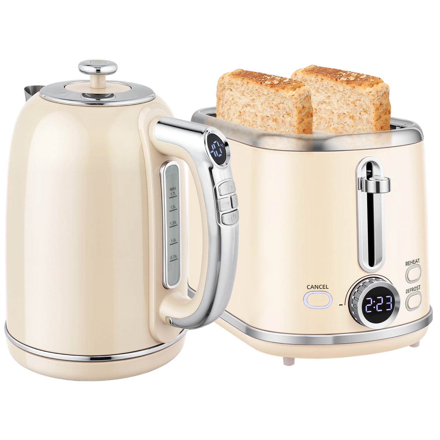 1.7L 3000W Kettle and 2 Slice Toaster with Keep Warm Memory Function
