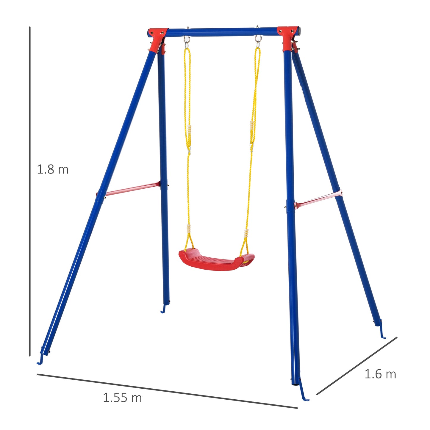 Metal Swing Set w/ Adjustable Rope A-Frame Stand Outdoor Playset