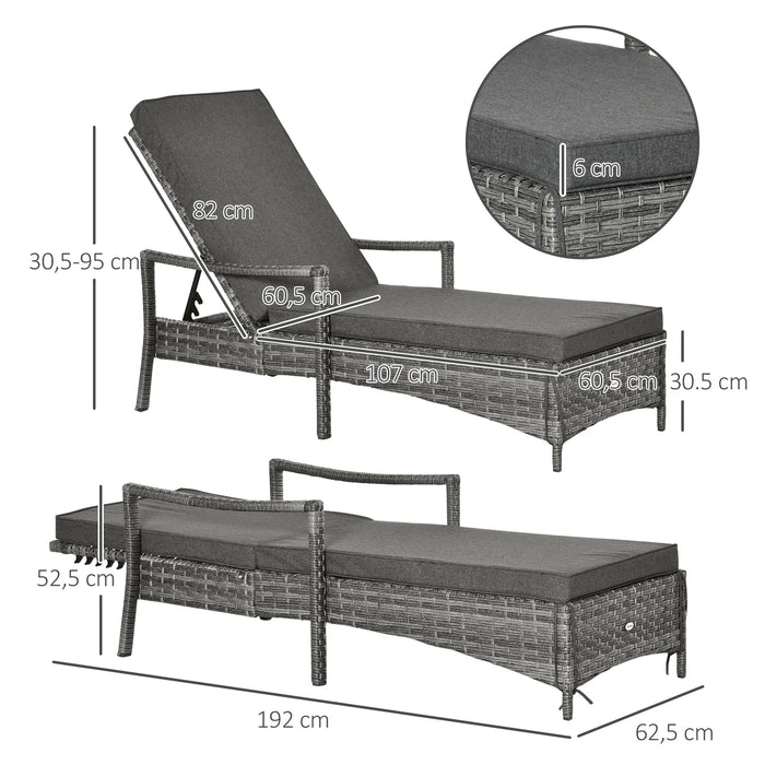 Rattan Sun Lounger Garden Lounger Rattan Wicker w/ 4-Level Adjustable Headrest, 52.5H x 192L x 62.5W