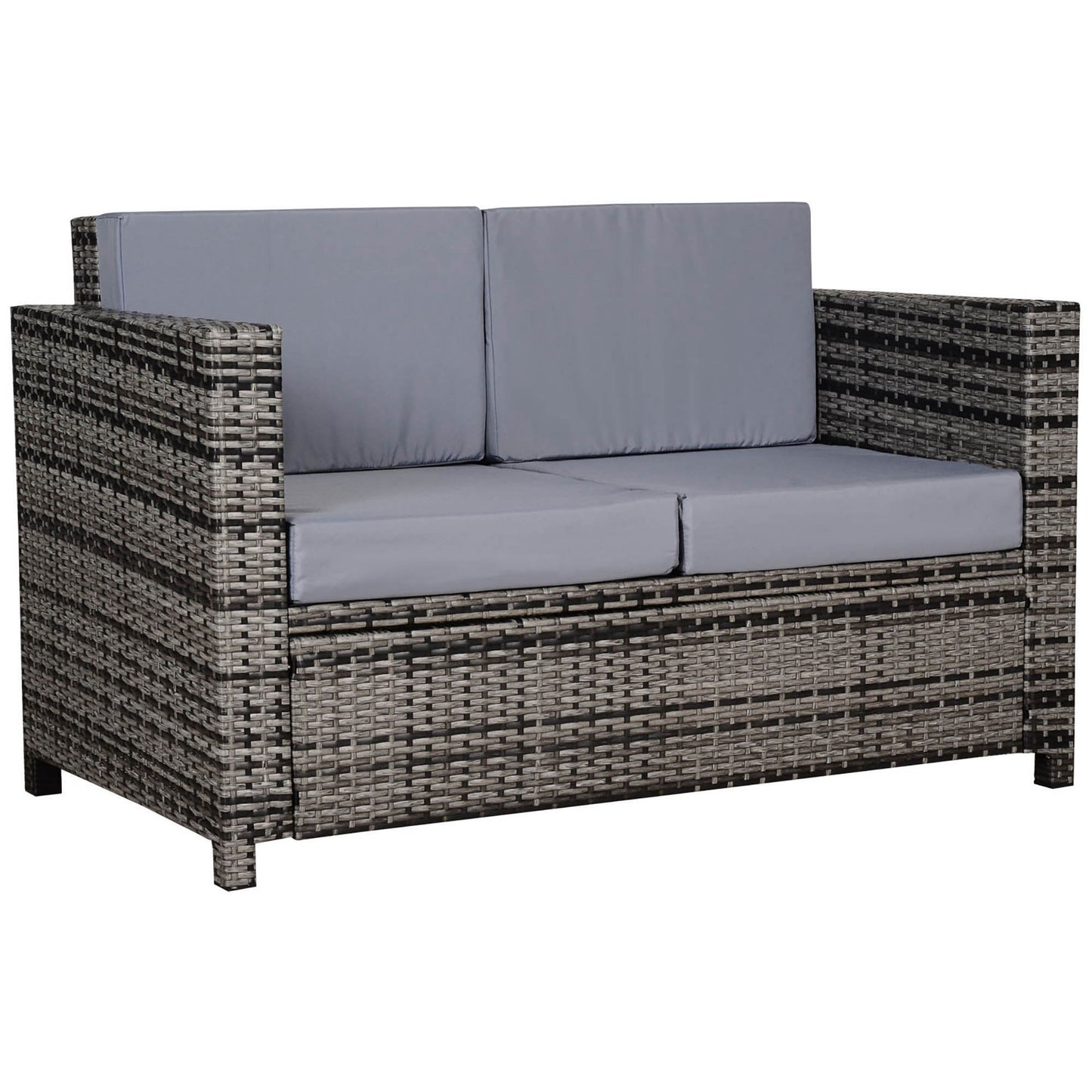 Rattan Wicker 2-seat Sofa Loveseat Padded Garden Furniture Grey