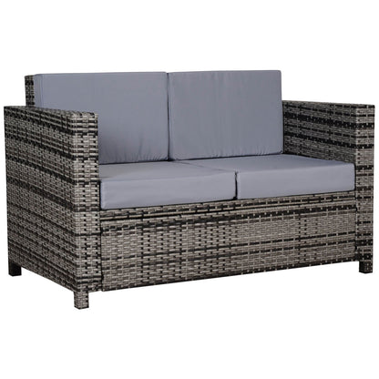 Rattan Wicker 2-seat Sofa Loveseat Padded Garden Furniture Grey