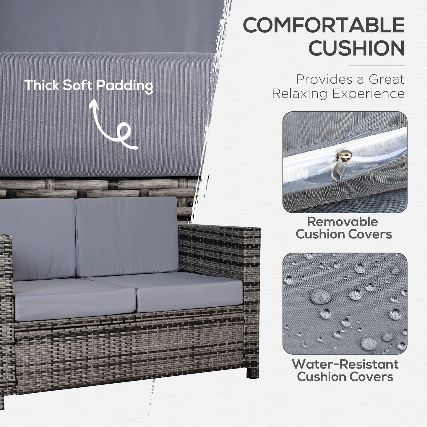 Rattan Wicker 2-seat Sofa Loveseat Padded Garden Furniture Grey