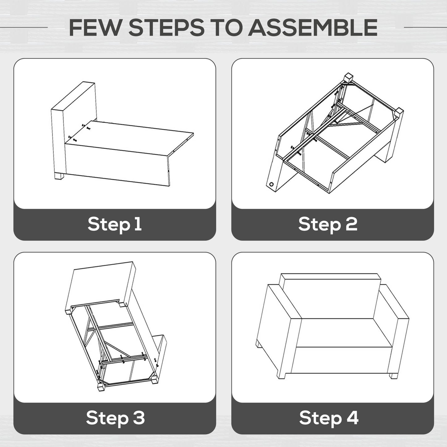 Rattan Wicker 2-seat Sofa Loveseat Padded Garden Furniture Grey
