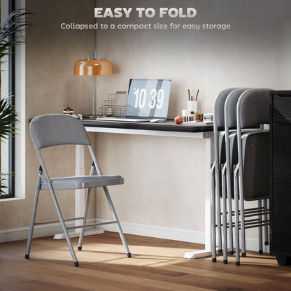 Folding Chairs Set of 4, Foldable Chairs with Cushions, Light Grey