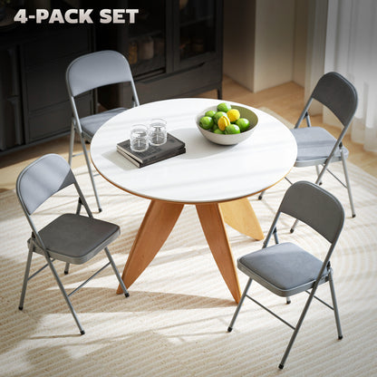 Folding Chairs Set of 4, Foldable Chairs with Cushions, Light Grey