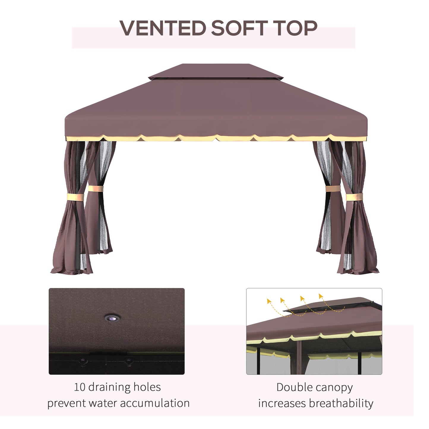 Outsunny 3 x 4m Aluminium Garden¬¨‚Ä†Gazebo, Marquee Canopy Shelter Pavilion Party Tent with Nets and Curtains for Garden, Lawn, Backyard and Deck, Coffee