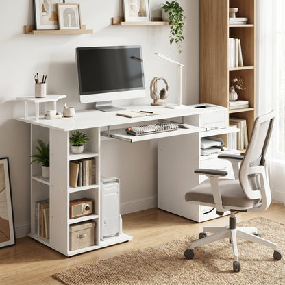 Wood Computer Desk Laptop Workstation Drawer Shelf for Home Office