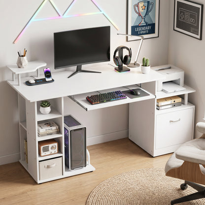 Wood Computer Desk Laptop Workstation Drawer Shelf for Home Office
