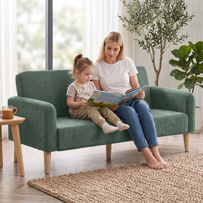 2 Seater Sofa, Velvet Small Couch with Plush Backrest, Dark Green