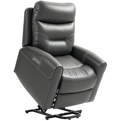 Overstuffed Riser and Reclining Chair with USB Ports, Remote, Grey