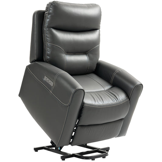 Overstuffed Riser and Reclining Chair with USB Ports, Remote, Grey