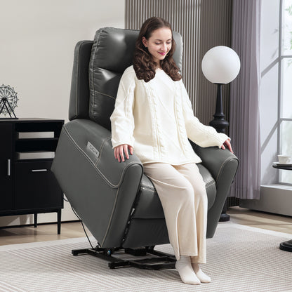 Overstuffed Riser and Reclining Chair with USB Ports, Remote, Grey
