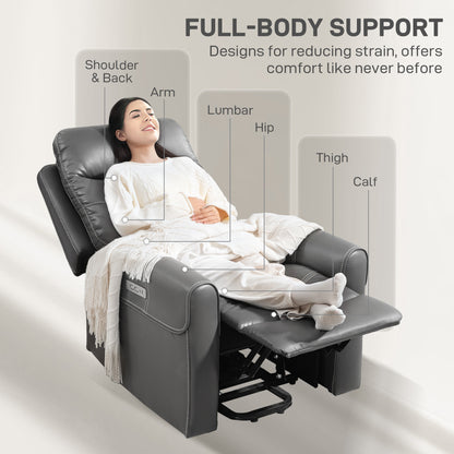 Overstuffed Riser and Reclining Chair with USB Ports, Remote, Grey