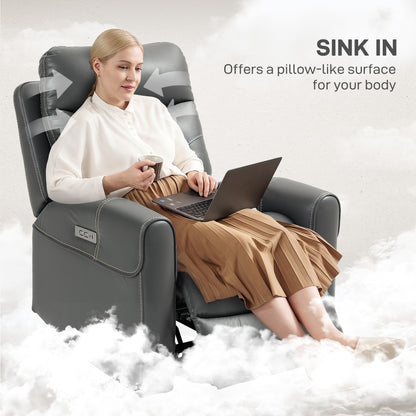 Overstuffed Riser and Reclining Chair with USB Ports, Remote, Grey