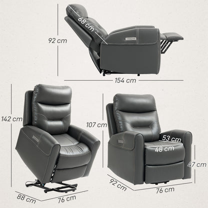 Overstuffed Riser and Reclining Chair with USB Ports, Remote, Grey
