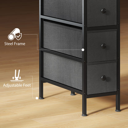Narrow 4 Drawer Dresser with Steel Frame, Chest of Drawers, Black