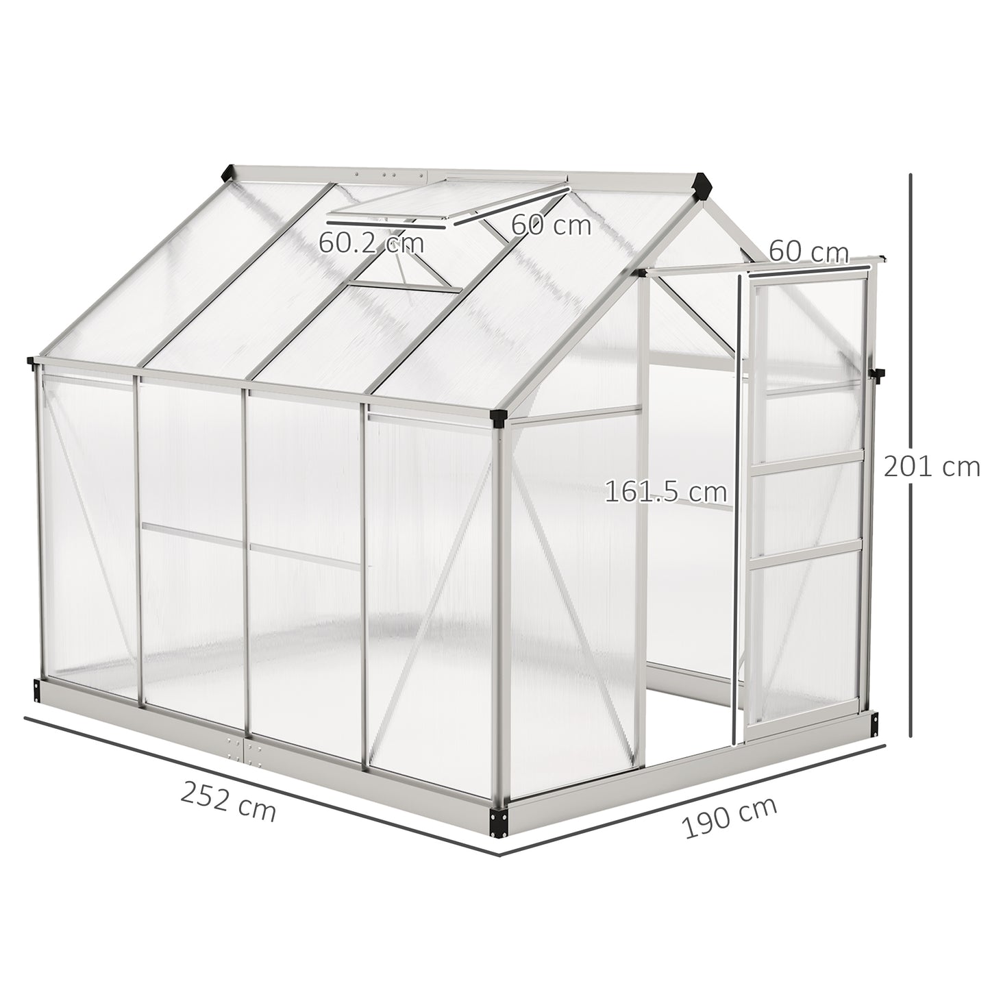 6x8ft Walk-In Polycarbonate Greenhouse Plant Grow Galvanised Aluminium
