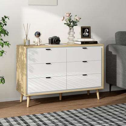 Storage Cabinet with 6 Drawers and 5 Legs, High Gloss White