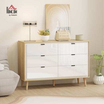 Storage Cabinet with 6 Drawers and 5 Legs, High Gloss White