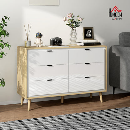 Storage Cabinet with 6 Drawers and 5 Legs, High Gloss White