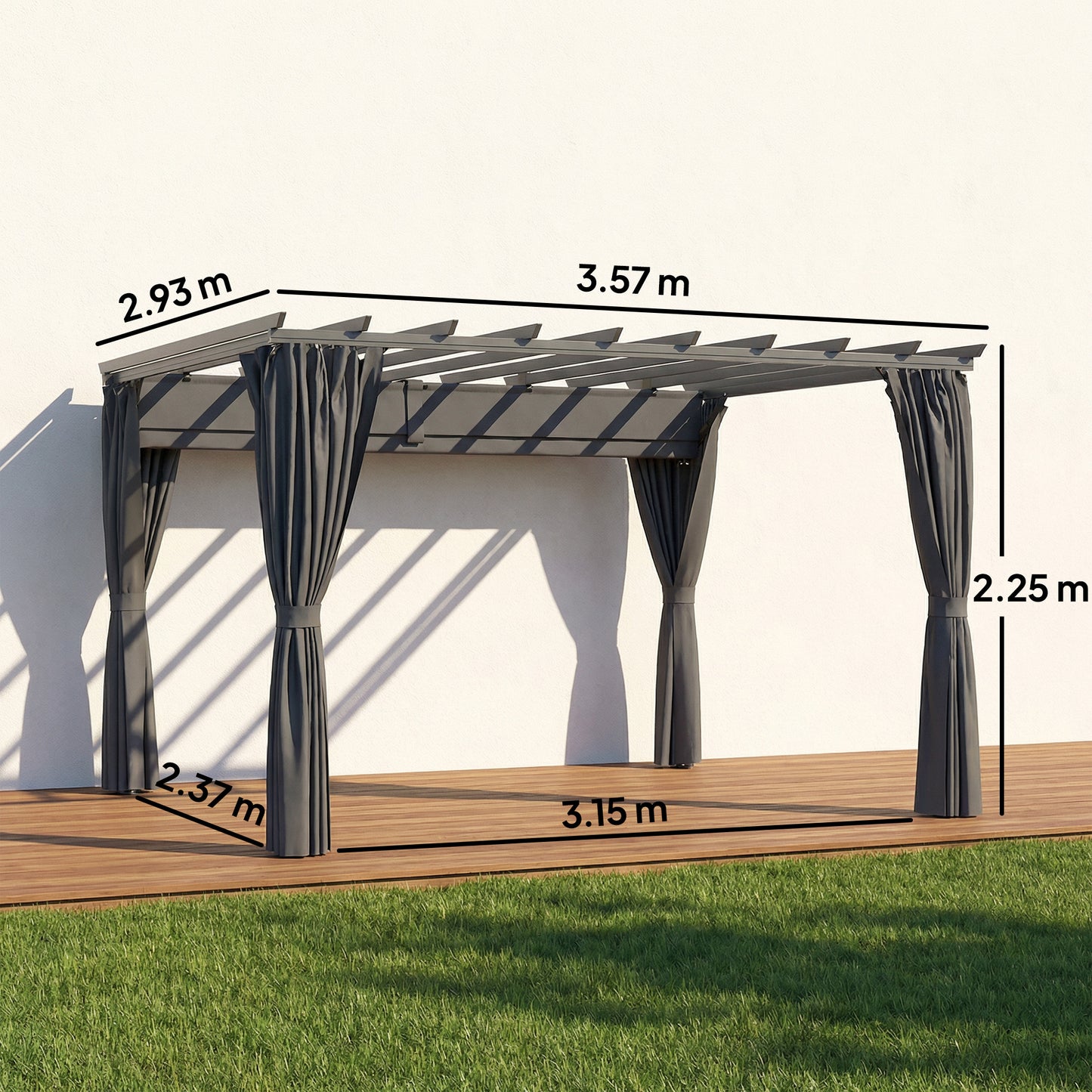 3.6 x 3 m Aluminium Pergola with Retractable Roof Canopy, Curtains
