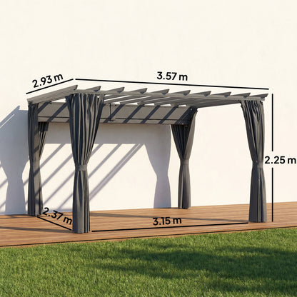 3.6 x 3 m Aluminium Pergola with Retractable Roof Canopy, Curtains