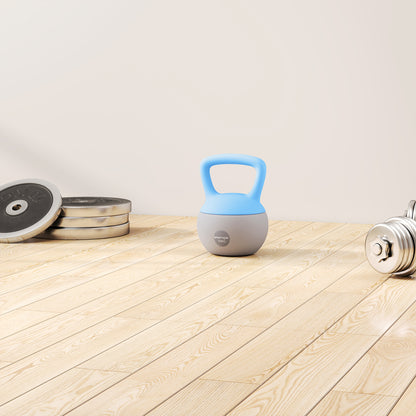 10KG Kettlebell with Soft Body and Non-Slip Handle, Light Blue/Grey