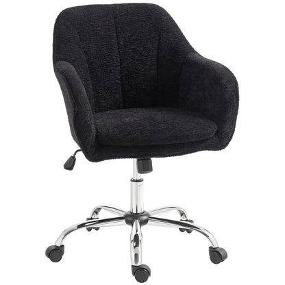 Snow Flannel Office Chair, Modern Makeup Vanity Chair with Tub Back, Swivel Rolling Computer Armchair for Bedroom, Living Room, Black