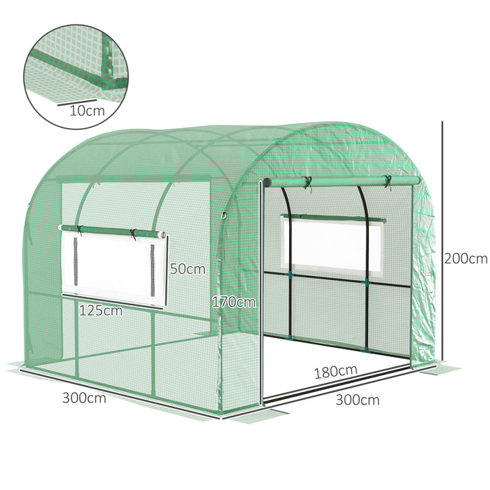 3 x 3 x 2m Polytunnel Greenhouse with Doors and Mesh Windows