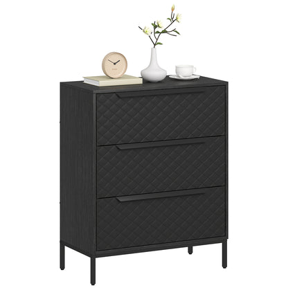 Chest of Drawers, 3 Fabric Drawer Dresser, Aluminium Handles, Black