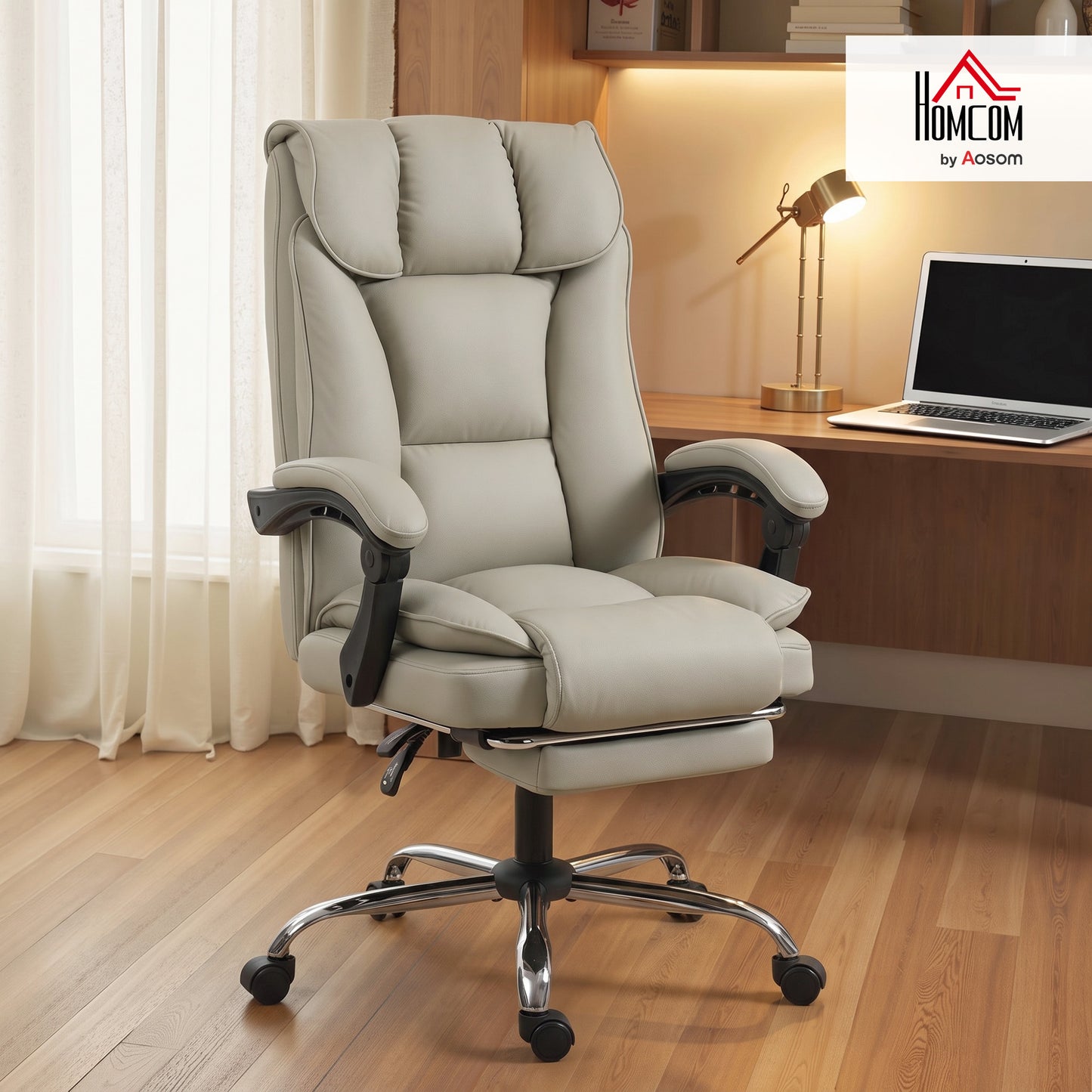 Pet-Friendly Leather Recliner Computer Chair with Footrest, Khaki