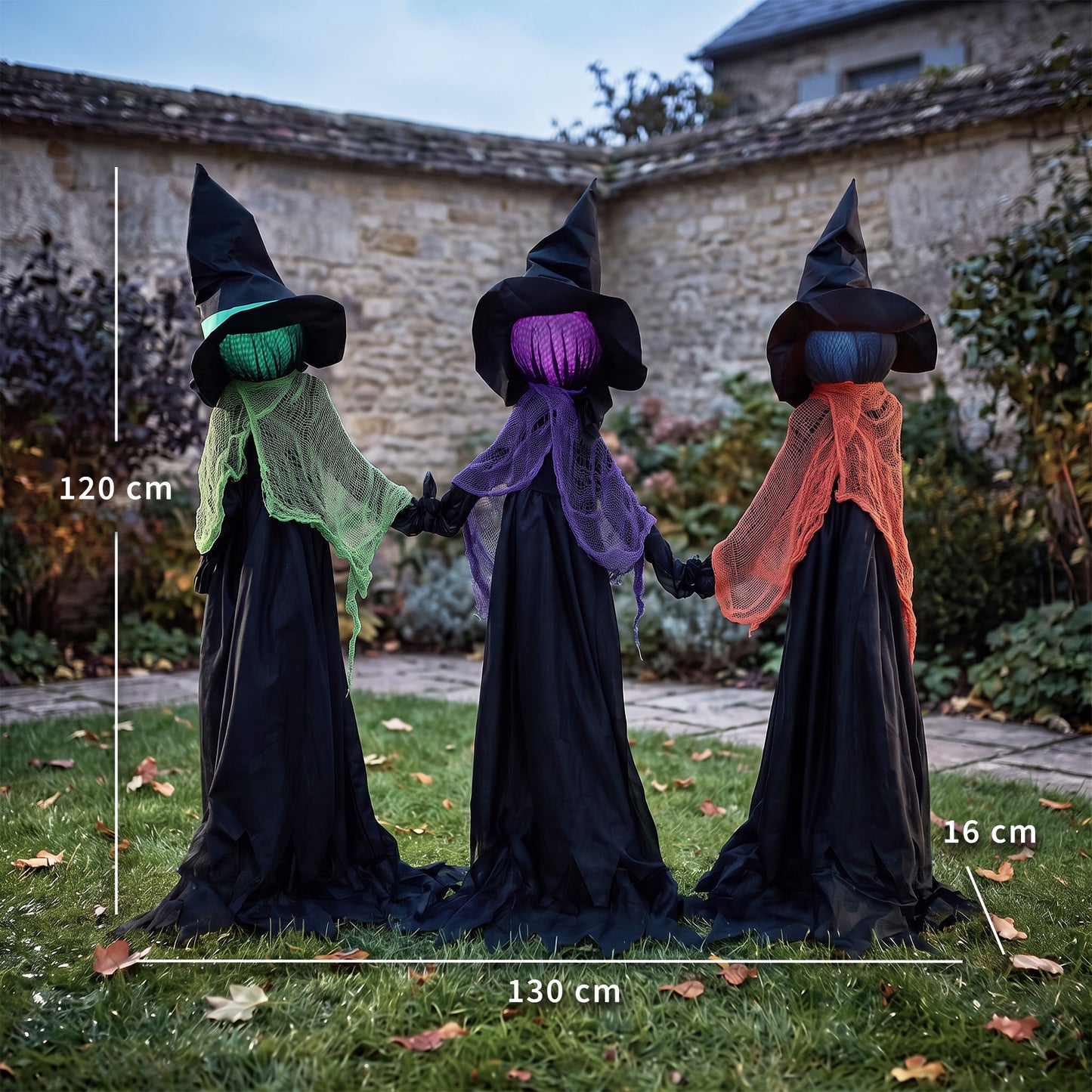 48" Witches Holding Hands Halloween Decoration Light Up Animated Prop