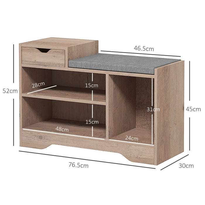 Shoe Storage Bench, Shoe Rack Bench with Seating Cushion, Drawer, 3 Open Compartments and Table Top for Entryway, Hallway, Distressed Grey